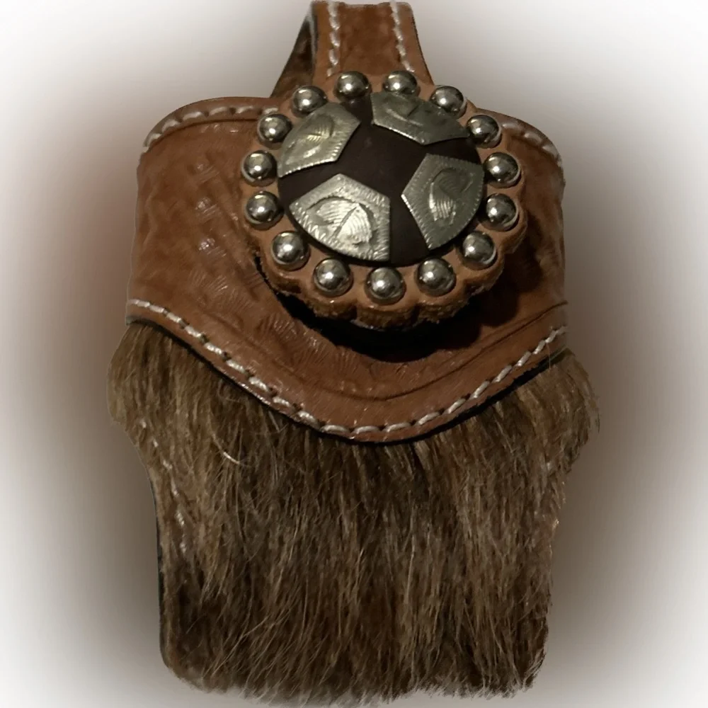 Cowboy Hand Tooled Leather Pouch Metal Belt Hook small phone
